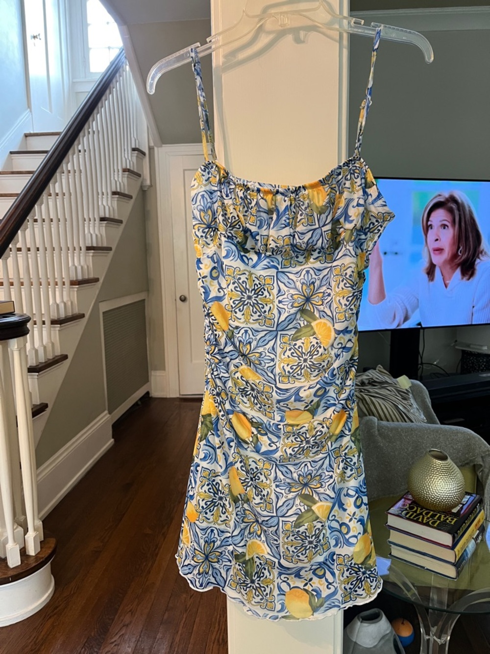 Adorable Blue & Yellow Italian print Sun Dress